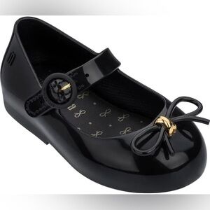 Mini Melissa Black Dress Shoes with Gold Bow Girls Size 9